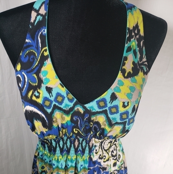 Bisou Bisou Multicolored Back Out Maxi Dress Sz 8 - Picture 3 of 9
